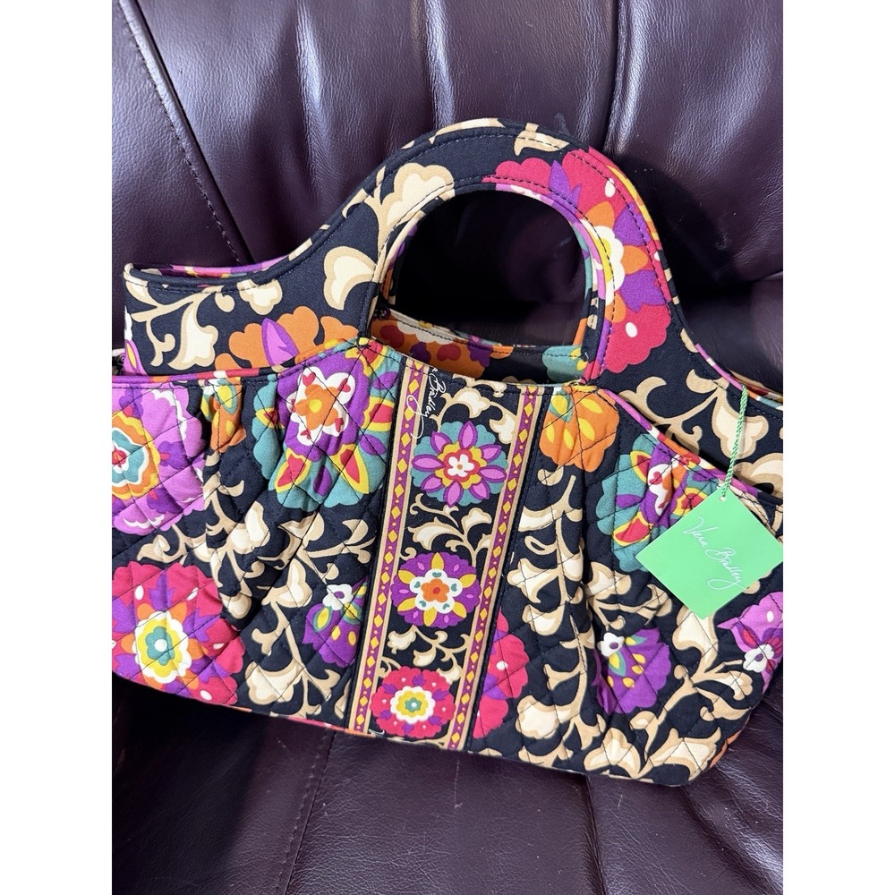 Vera Bradley Womens Suzani Abby Tote Bag Black Paisley Floral Pockets Quilted